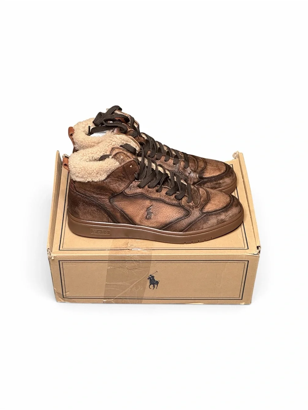 Polo by Ralph Lauren Brown Leather High-Top Sneakers